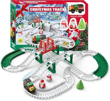 Christmas Train Track Set -125 Piece Set DIY Assembling Track Battery Operated Home Party Decoration Suitable for Birthday Toy for Children Over 3 Years Old
