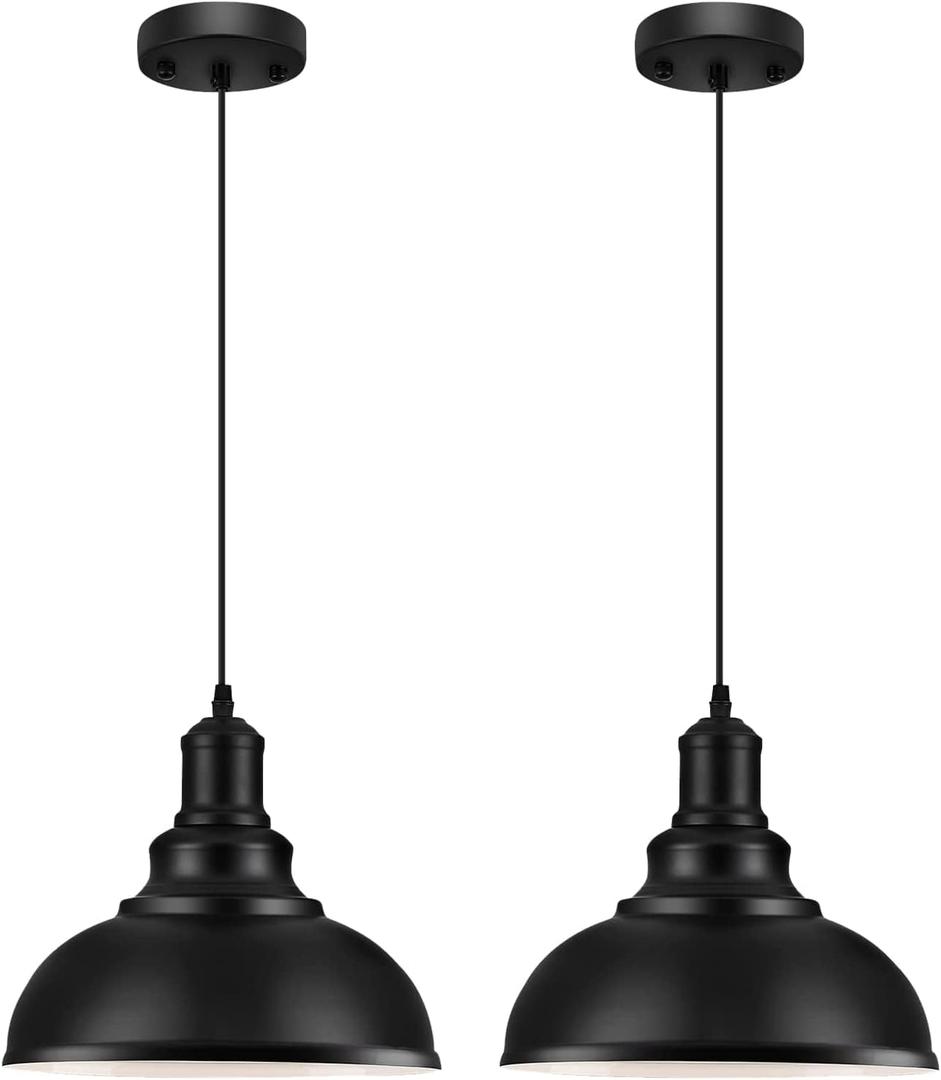 LOEHINLE 2PCS Pendant Lighting, Vintage Industrial Fixtures, Black Metal Chandelier Lights, Ceiling Lamp for Kitchen Home Island Dining Room Bedroom, 11.4 inches, 2 Pack Pendant