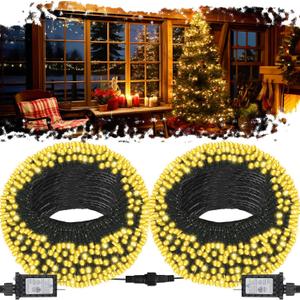 2Pack Connectable Total 132Ft 400 LED Christmas Lights with Timer, Green Wire Fairy Starry String Lights Plug in, 8 Modes and Memory, forIndoor Outdoor Xmas Tree Wedding Party Decoration,Warm White