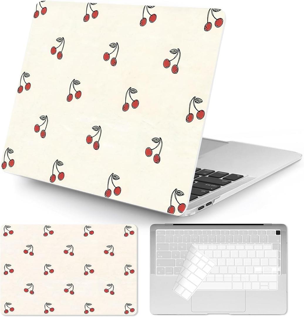 Seorsok Compatible with MacBook Air 13 Inch Case 2022 2021 2020-2018 Release A1932 A2179 M1 A2337 Touch ID,Cute Red Cherry Aesthetic Plastic Hard Case & Transparent Keyboard Cover,Marble Texture Beige