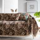 vctops Vintage Jacquard Sofa Covers for Sectional Sofa Floral Pattern Fringe Couch Cover for Dogs Loveseat Covers Futon Cover L Shaped Cover Washable Couch Protector (Coffee Floral,91"x118")