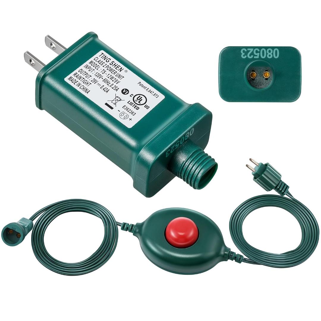 Meonum LED Power Supply with 1/2 inch Plug Foot Switch, UL Listed Transformer Replacement Class 2 Power Supply, 9 Light Modes Low Voltage Transformer US Adapter for Christmas Tree Light(TS-12W29V)