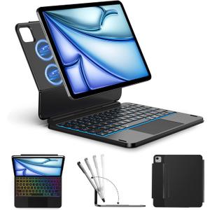ORDA Keyboard Case for iPad Air 13-inch (M3 2025 / M2 2024) iPad Pro 12.9-inch (3rd/4th/5th/6th Gen),Magic Keyboard Easy-Set Floating Cantilever Magnetic Stand,Multi-Gesture Trackpad,7 Colors Backlit