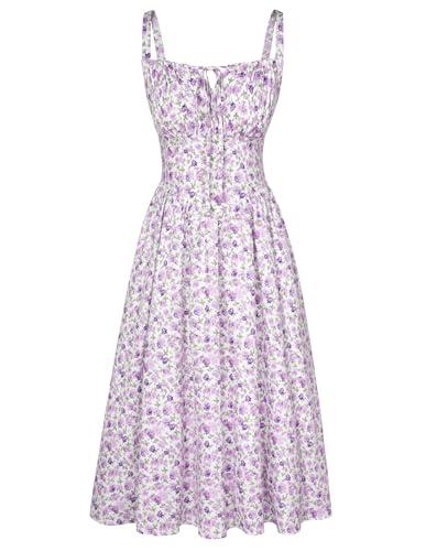Scarlet Darkness Women's Floral Midi Dress Corset Sundresses 2026 Summer Spring Vacation Milkmaid Dresses Green Purple Floral XXL