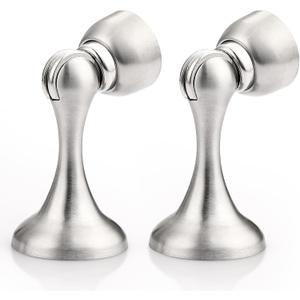 Probrico Brushed Nickel Magnetic Door Stoppers for Bottom of Door, Stainless Steel Magnet Door Catch Door Stops to Keep Door Open, Heavy Duty Door Holder, Wall and Floor Mounting, 2 Pack