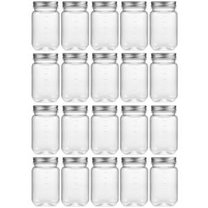 novelinks 16 oz Clear Plastic Jars with Lids, Refillable 16oz Mason Jars with Lids & Storage Containers for Kitchen & Household Use (20 Pack,Silver)