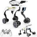 3 in 1 Robot Dog With Wheels Kit, 30+ Bionic Actions, Voice & Remote Control, Programmable Moves, Rechargeable Battery, All-Terrain Stunt Pet Toy for Kids(Removable Claw & Cannon)