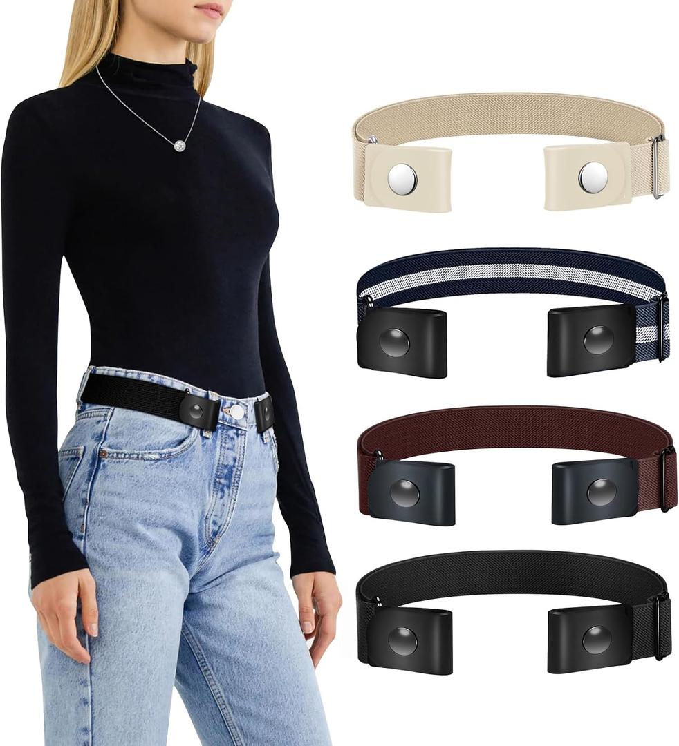 2 x TOURZOO Belts for Women/Men Buckle Free Elastic Belt Invisible No Buckle Stretch Waist Belt For Jean Pants,Dresses,No Bulge