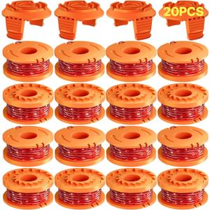 20 Pack (WA0010)Replacement Trimmer Line Spool Compatible with Worx Weed Eater, 0.065 inch Trimmer Line Refills for Worx Trimmer,Weed Wacker String Replacement Parts(16 Trimmer Spools,4 Trimmer Caps)