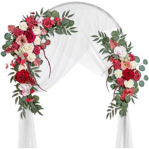 Lisuun Wedding Arch Flowers, Artificial Flowers for Decoration, 2pcs Flower Swag and 1 pcs Semi-Sheer Chiffon Table Runner Swag for Beautiful Dream Wedding Ceremony Floral Decor - Pack of 3