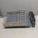 KitchenAid Large Capacity Full Size Rust Resistant Dish Rack with Angled Drain Board and Removable Flatware Caddy, Light Grey