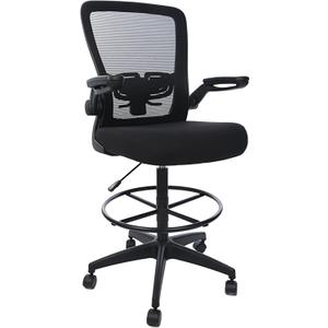 Boss Office Products Mesh Flip Arm Stool Drafting Chair, Black