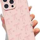 Cute Bow Phone Case for iPhone 15 Pro Max 6.7", Aesthetic Pink Heart Ribbon Bowknot Pattern Print Design Women Girly Case Gloss Camera Protective Cover Soft Silicone Shockproof TPU Funda