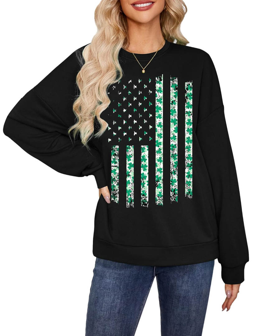 St. Patrick's Day Womens Long Sleeve Crewneck Sweatshirt Irish Top(Size 2XL)