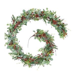6.5 Ft Christmas Eucalyptus Garland Artificial Greenery Cedar Cypress Vine Garland Realistic Red Berries Pinecones Garlands for Christmas Holiday Mantle Fireplace Winter Farmhouse Home Decoration