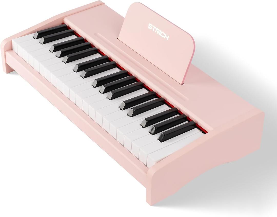 STRICH 37 Keys Kids Piano Keyboard, Mini Digital Piano for Kids, Volume Adjustable, Music Book, Wood Piano for 3+ Girls and Boys, Pink Color, SEK-37