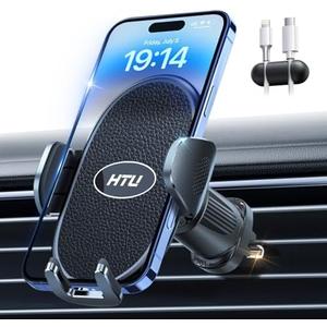 HTU 【Military-Grade】 Car Phone Holder,【Strongest & Longest Steel-Hook】 Car Vent Mount, Handsfree 360° Adjustable Automobile Cradle Air Clip Stand for iPhone 16 15 14 13 12 Pro Max Samsung, Black