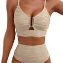 2 Piece Bikini Set U-Wire Cutout Popular Swimsuit High Waisted Textured 2026 Summer Beach Swim Bathing Suits L
