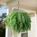 Artificial Hanging Plants Outdoor, UV Resistant Fake Fern Faux Greenery for Outside Planter Patio Home Garden Decor (5 Branches&1 Basket)