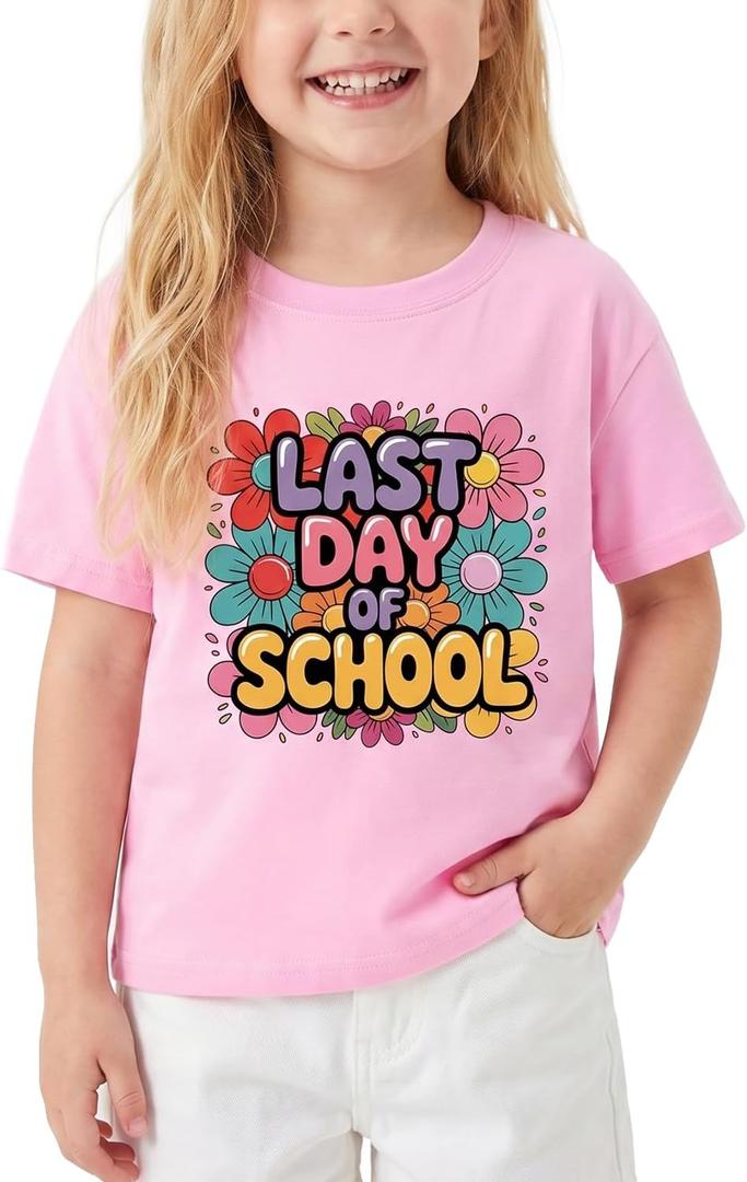 Last Day of School T-Shirt for Kids Toddler Funny Short Sleeve Tee Girls Boys Cotton 2T-8T (Pink)