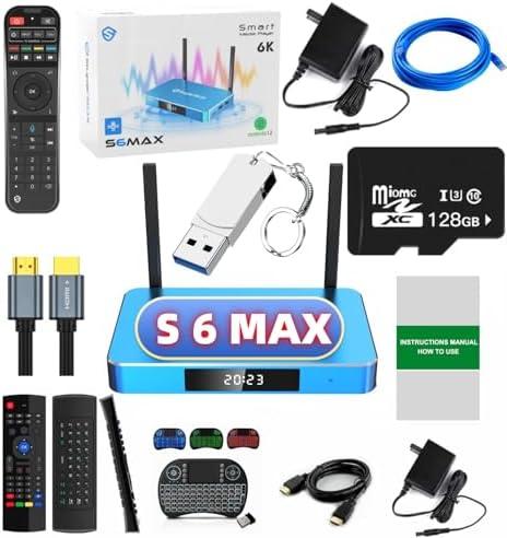 2025 Version S6 MAX 4GB RAM 64GB ROM 6K Ultra HD Built-in Voice Control HDMI Cable,Power Supply, Voice Remote Control, 128G TF Card, 128 USB Flash Driver ect