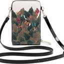 Frida Kahlo Artistic Phone Wallet Crossbody Bag, Floral Butterfly Design, Multi-Compartment with Card Slots, Beige and Black