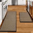 Kitchen Rugs and Mats Non Skid Washable Set of 2 PCS, Absorbent Runner Rugs for Kitchen, Front of Sink, Kitchen Mats for Floor, 17.3"x 47"+17.3"x 29" (Black)