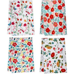 4Pcs Kitchen Dish Towels,Microfiber Cloth Floral Dish Towels,Housewarming Gift for Kitchen Stuff Decor Accessories,16 x 24 in