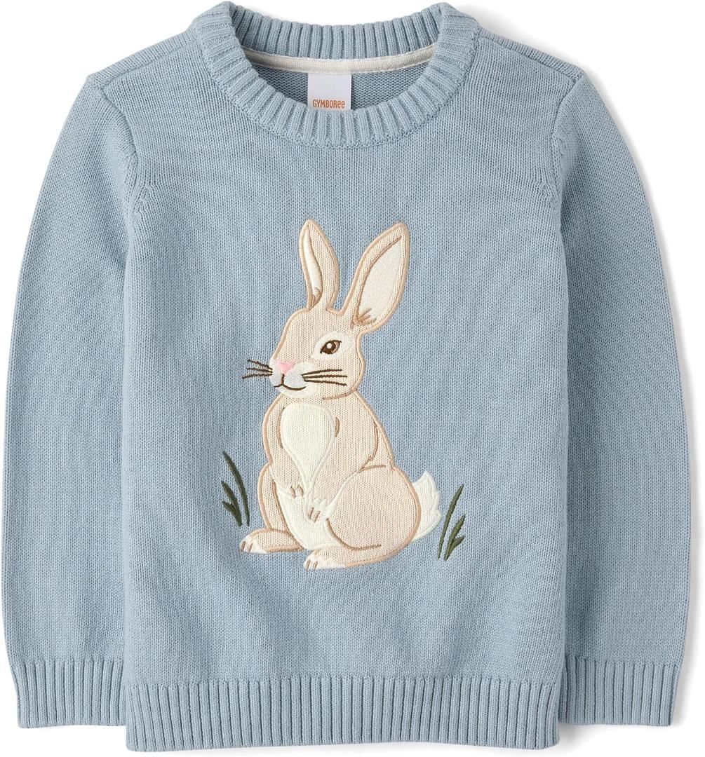 Gymboree Boys' and Toddler Embroidered Pullover Sweater (5T, Dusty Robin Bunny)