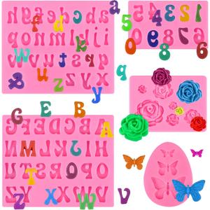Actvty Letter Silicone Molds for Chocolate, 5 Pcs Uppercase Lowercase Alphabet Chocolate Molds and Number Flower Butterfly Fondant Molds for Making Strawberries, Candy, Cake Decorations