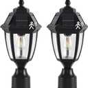 Solar Post Lights 2 Pack, Motion Sensor Post Lantern Without Pier Mount Base, Waterproof Solar Powered Pole Light Fixture for Patio Yard Garden