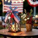Patriotic Solar Lanterns Outdoor, Waterproof Garden Hanging Lanterns, 13" Patriotic Decorations Outdoor Lantern with Led Flameless Candles, 4th of July Lantern for Porch, Yard, Patio Decor