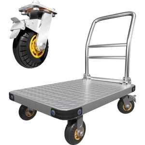 Heavy Duty Platform Truck Flat Moving Cart Hand Trucks, 1500Lbs Steel Push Cart Dolly, 30 x 19in Large Flatbed with 4'' 360 Degree Swivel Wheels for Easy Storage