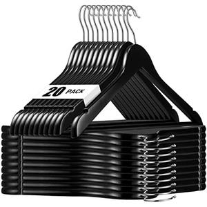 HOUSE DAY Black Wooden Hangers 20 Pack, Solid Wood Hanger with Non Slip Pant Bar, Heavy Duty Wooden Coat Hanger for Closet, Smooth Finish Wood Clothes Hangers for Shirts, Suits, Jackets, Dress