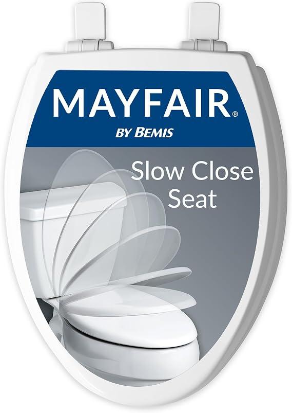 Mayfair Cassel Slow Close Toilet Seat, Easy Clean Non-Slip Premium Wood Seat, Install, Made In USA, Elongated, White, Size: Elongated