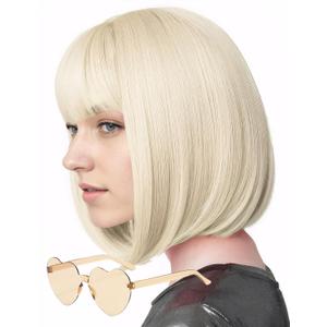 Wig and Sunglasses 12 Inch Short Bob Wigs with Bangs for Women Costume Cosplay Party (Blonde)