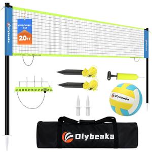 Portable Outdoor Volleyball Net Set for Backyard Beach with Adjustable Poles, Soft PU Volleyball & Pump, Carry Bag and Durable Anti-Sagging Net (20ft, Blue and Green)