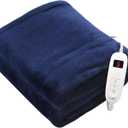Tefici Electric Heated Blanket Throw, Super Cozy Soft 2Layer Flannel 50" x 60" Heated Throw with 6 Heating Levels & 4 Hours Auto Off, Machine Washable, ETL&FCC Certified, Home Office Use,Blue