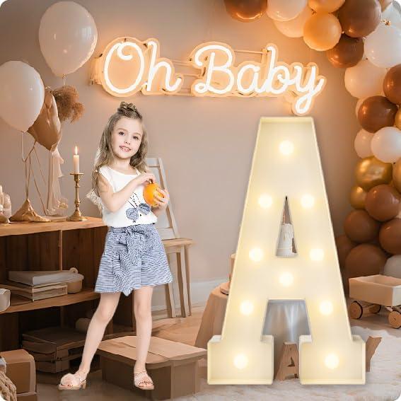 HXWEIYE Big Light Up Letters A3FT Large Marquee Letters with lights, Mosaic Balloon Frame, Giant Baby Letter for baby shower Birthday Graduation Engagement Party Wedding Christmas Decor (Warm White)