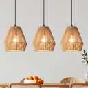 3 Pack Woven Pendant Light Kitchen Island 6.7" Boho Pendant Lights Fixture Rustic Hanging Lamp with Hand-Woven Rattan Shade Farmhouse Coastal Hanging Light for Bedroom Dining Room Foyer Hallway