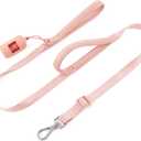 Wisedog Double Handle Dog Leash with Poop Bag Holder - Two Soft Padded Handles with Traffic Control, Adjustable Length for Medium and Large Dogs (Gossamer Pink, L|5.2 ft-6 ft)