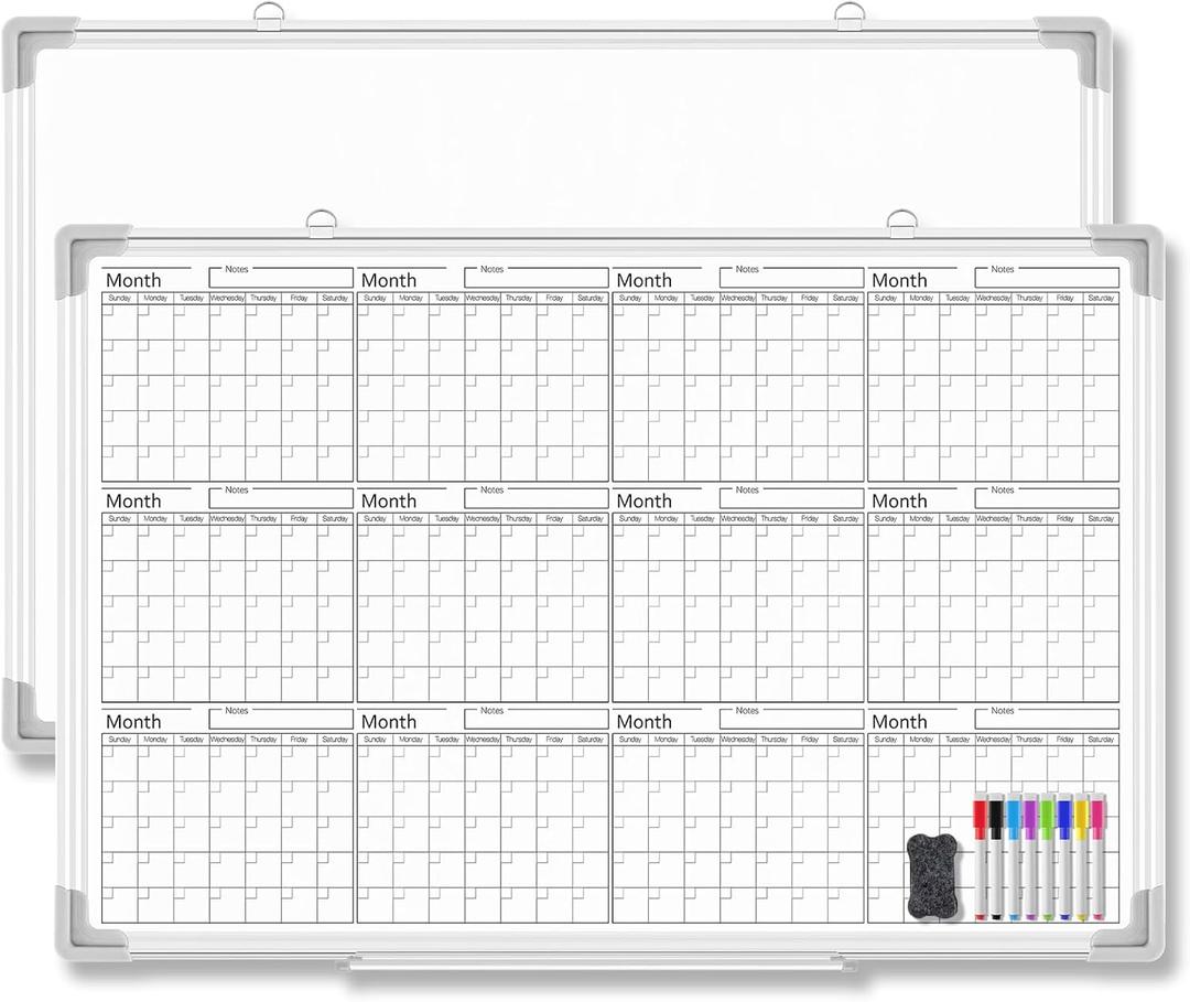 Lincia 36" x 24" Magnetic Horizontal Yearly 12 Month Dry Erase Calendar for Wall 2026 Undated Dry Erase Wall Calendar Planner Aluminum Frame Whiteboard for Home Office Projects Fridge