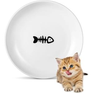 Ceramic Cat Food Plates: Cat Wet Food Bowls/Whisker Fatigue Cat Dishes & Shallow Bowls for Kittens and Small Animals (Fish bone)