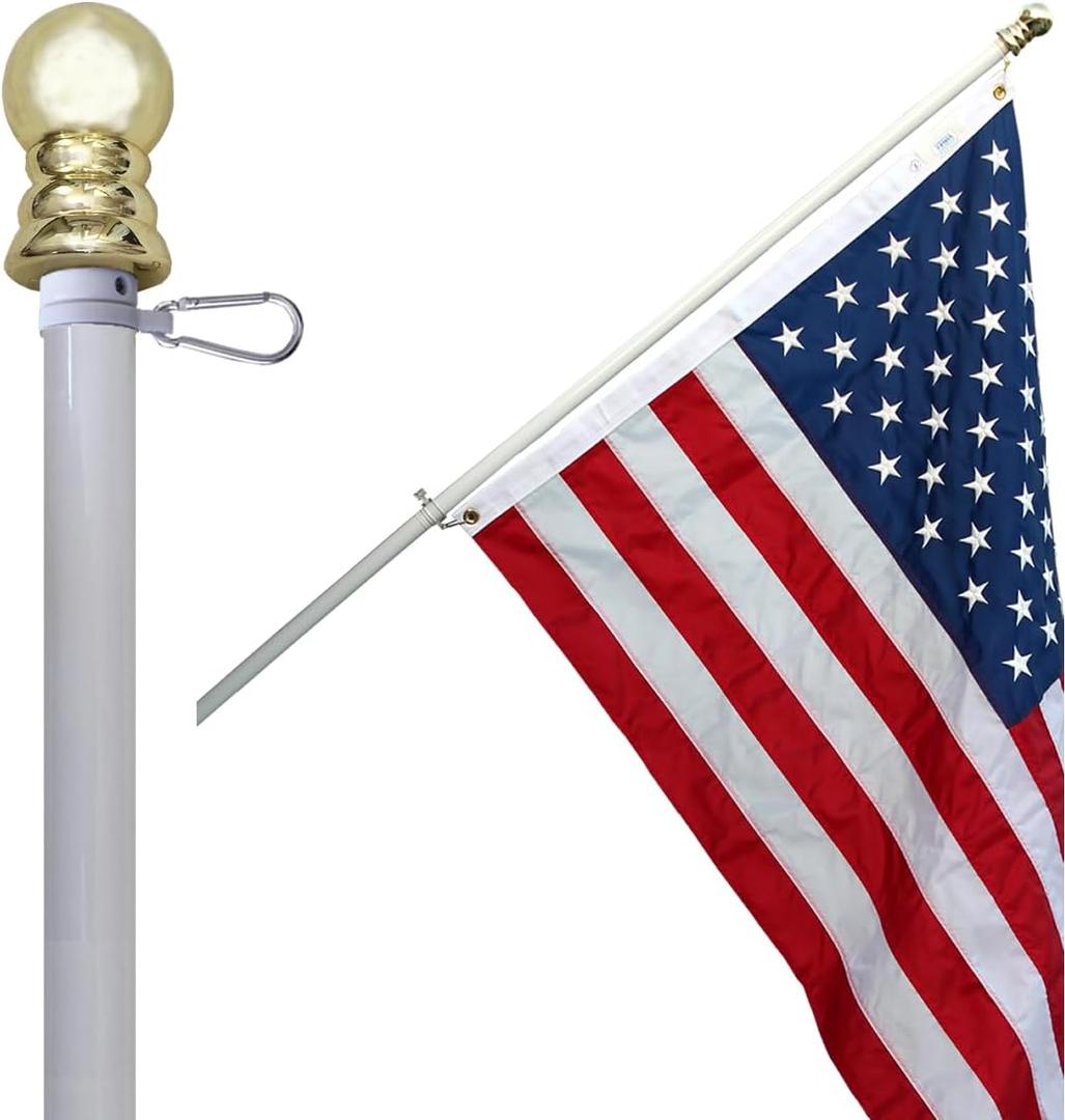 American Signature Heavy-Duty Aluminum Tangle Free Spinning 5 Foot Flag Pole with Metal Mounting Rings - Outdoor Wall Mount Flagpole for Residential Commercial (5' White)