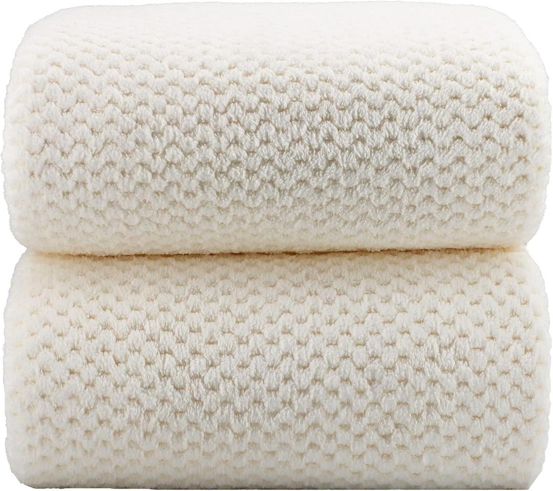 YTYC Towels,39x78 Inch Oversized Bath Sheets Towels for Adults Luxury Bath Towels Extra Large Sets for Bathroom Super Soft Highly Absorbent Microfiber 80% Polyester (White,2 Piece)