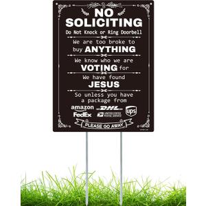 No Soliciting Sign for House with Stake Metal Aluminum No Solicitor Sign for Front Door,Office No Soliciting Signs Do Not Knock or Ring Bell Yard Sign for Home,Rust Free Outdoor Signs Weatherproof and Durable / Black