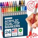 ARTISTRO 24 Dual Tip Acrylic Paint Markers, Acrylic Paint Pens, Fabric Markers for Textile, Rock, Glass, Wood, Paper, Ceramic, Canvas DIY Art Supplies Kit for Kids and Adults (Dual Tip Dot + Fine, 24)