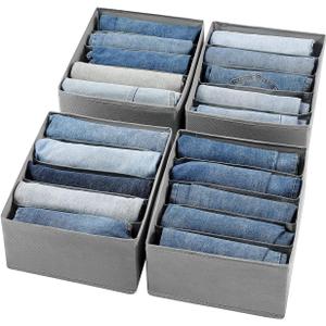 Jeans Drawer Organizers for Clothing, 5 Compartment Wardrobe Storage Box, Washable Clothes Organizer for Folded Clothes, Jeans, Pants, Leggings, t-shirts(Grey)