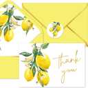 Whaline 50 Pack Lemon Gold Foil Thank You Cards Boxed Greeting Cards with Envelopes Stickers Yellow Lemon Flower Blank Note Card for Spring Summer Birthday Baby Shower Party Supplies