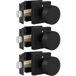 Goldenwarm Black Door Knobs Interior, Zinc Alloy Square Ball Matte Black Privacy Door Knobs for Bedroom, Bathroom,Heavy Duty Interior Door Knob Bulk - Modern & Stylish(3 Pack)